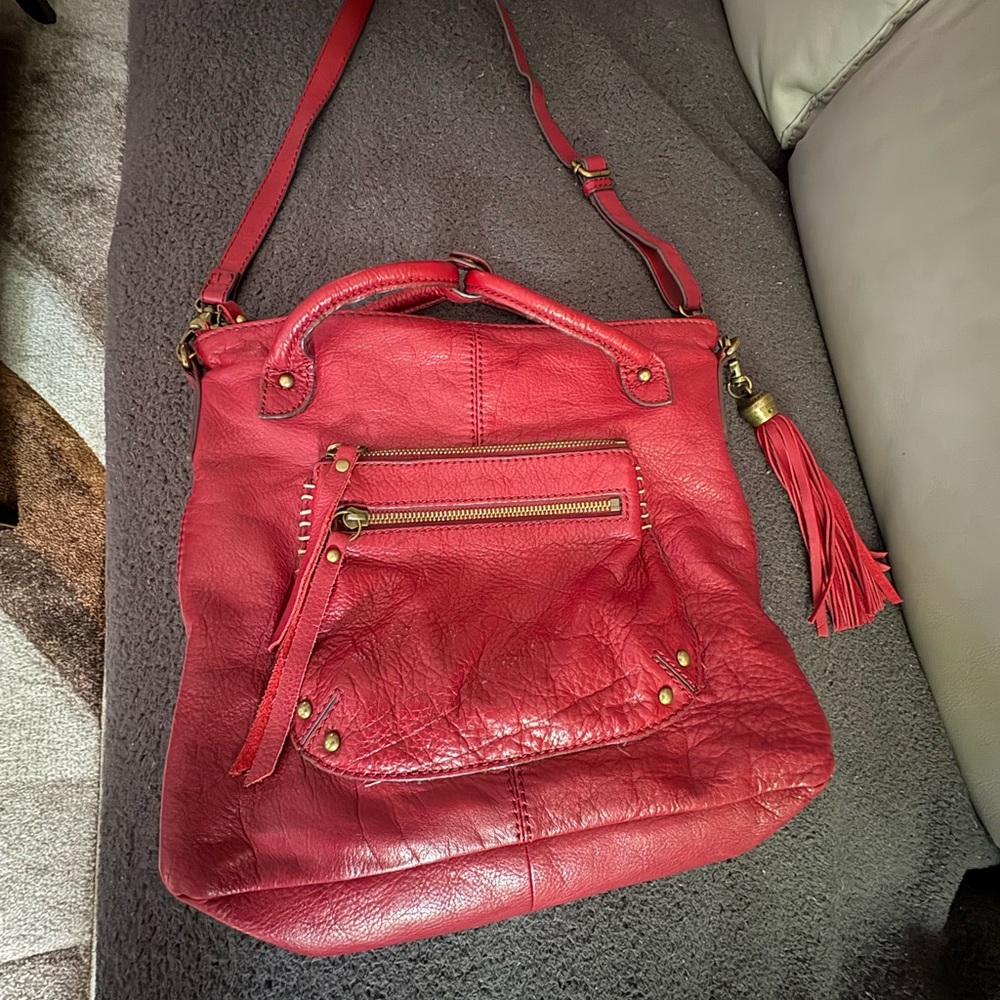 Lucky Brand Red Shoulder Bag with Structured Design and Metal Hardware